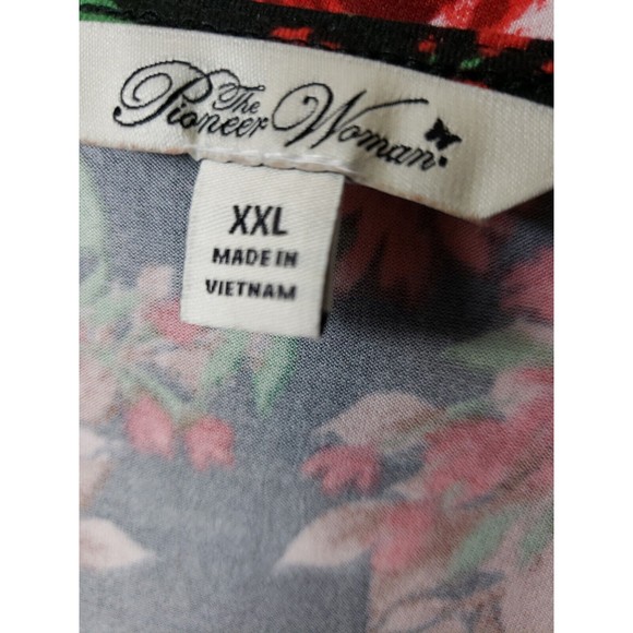 The Pioneer Woman 2X Black Red Flowers 3/4 Sleeve V-Neck Tunic Stretch top - Picture 2 of 8